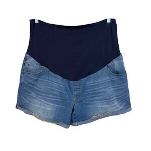 Time and Tru Maternity Shorts XXL Blue Denim High Waist Cuffed Pregnancy Summer